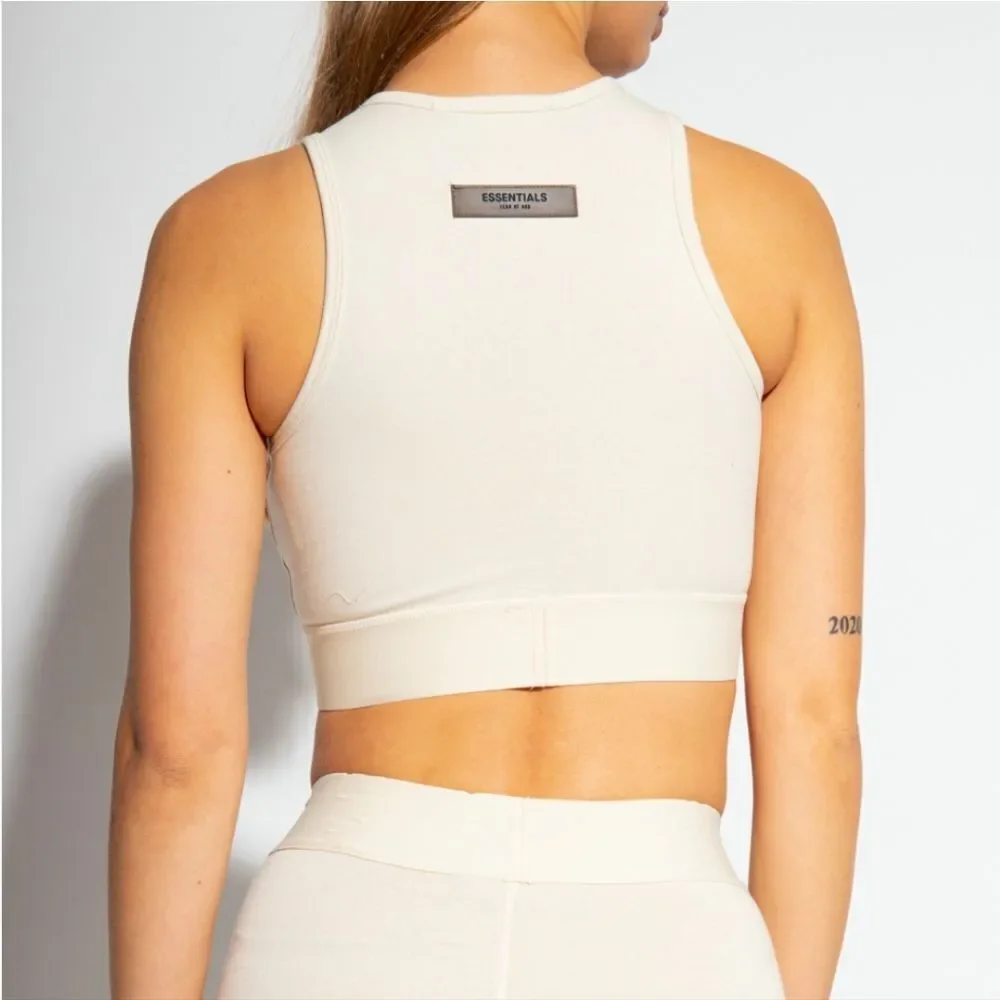 Fear of God Essentials Logo Sport Stretch Cotton Crop Tank in Eggshell Women's M - Picture 4 of 15